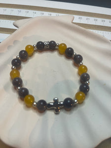 Yellow and Grey Cross Bracelet